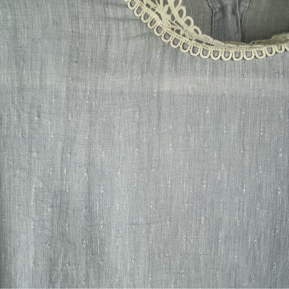 Zara Prairie Cottagecore Linen Crocheted Lace Trim Long Sleeve Blue Top Blouse M - Picture 9 of 14